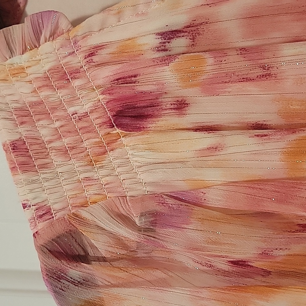Aqua Pink and Orange Ruffled Tiered Long Sleeve Dress - Picture 4 of 10